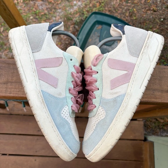 VEJA V10 Suede Sneakers Multi Color Lace Up Casual Shoe Women’s 10 Ribbon Laces - Picture 8 of 13